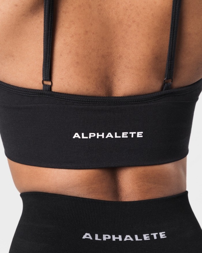 Alphalete Seamless Geribbeld BH Dames Zwart | 05RIAHDVE