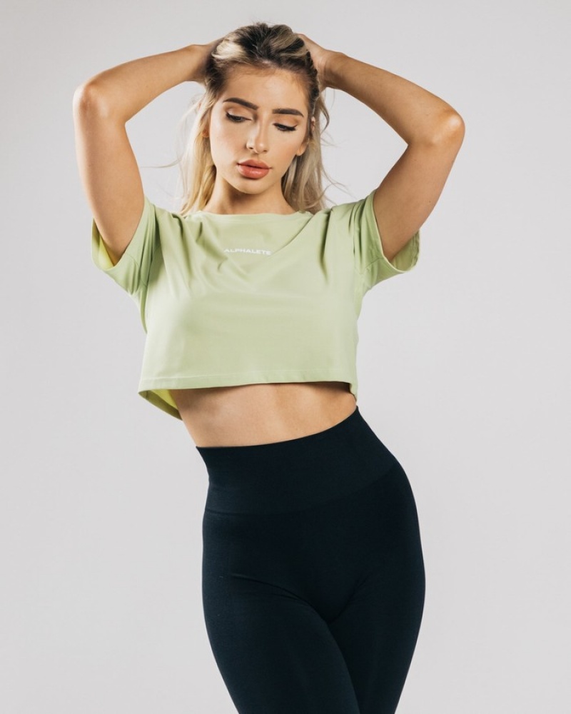 Alphalete Signature Mesh Crop Overhemd Dames Lichtgroen | 48ASXLVBW