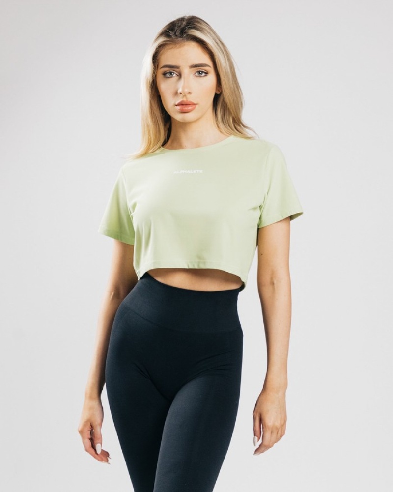 Alphalete Signature Mesh Crop Overhemd Dames Lichtgroen | 48ASXLVBW