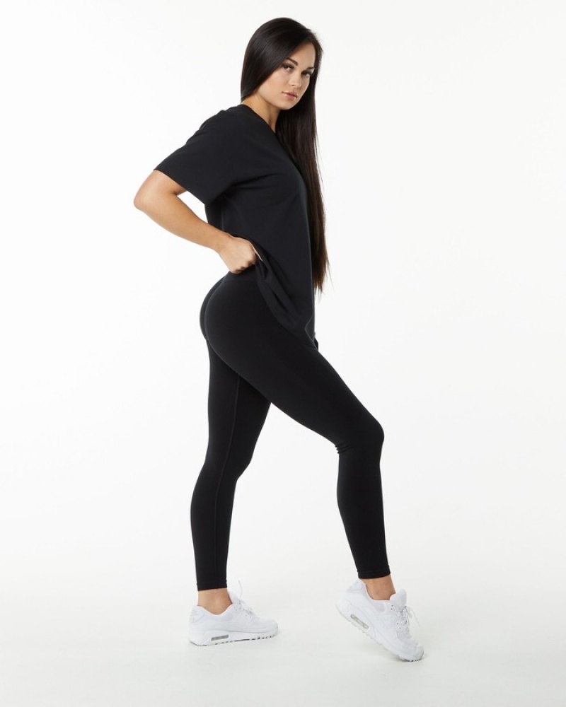 Alphalete Signature Oversized Overhemd Dames Zwart | 37AYNPZGF