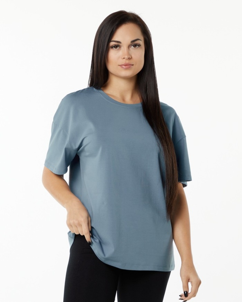 Alphalete Signature Oversized Overhemd Dames Blauw | 95PZTUDXB