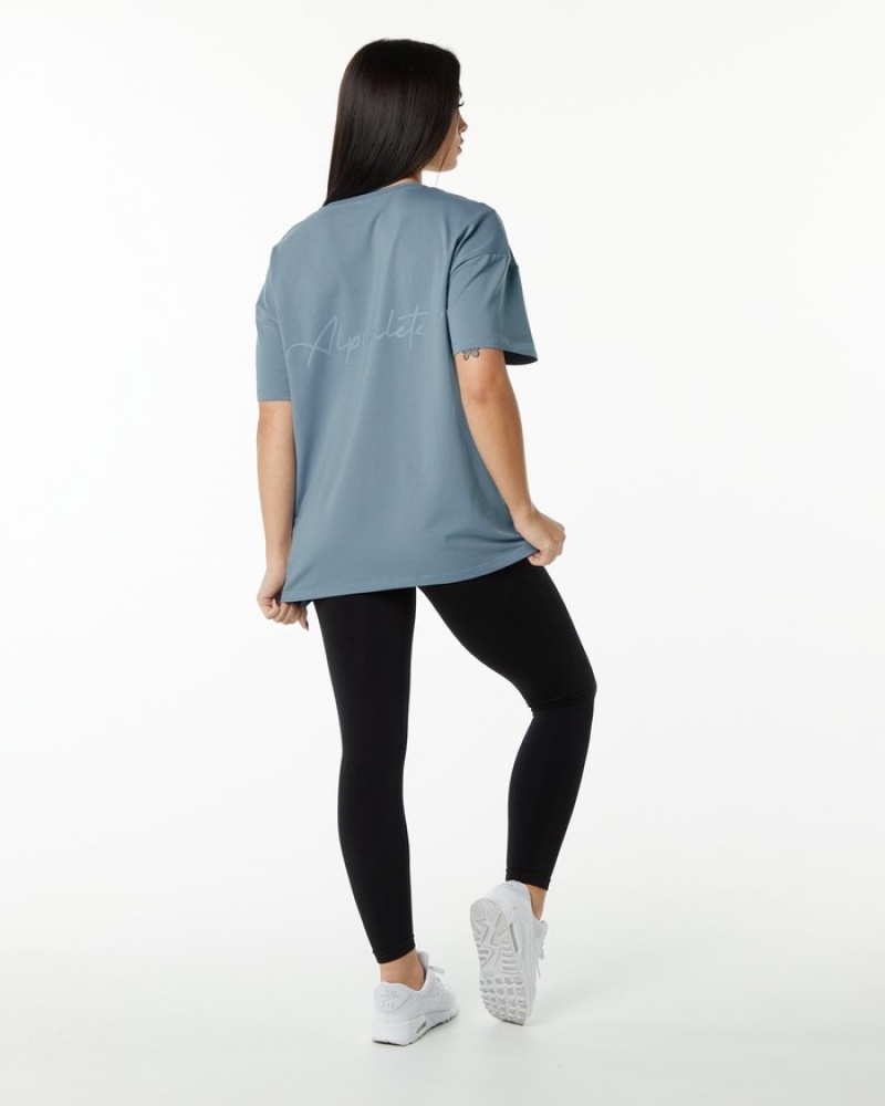 Alphalete Signature Oversized Overhemd Dames Blauw | 95PZTUDXB