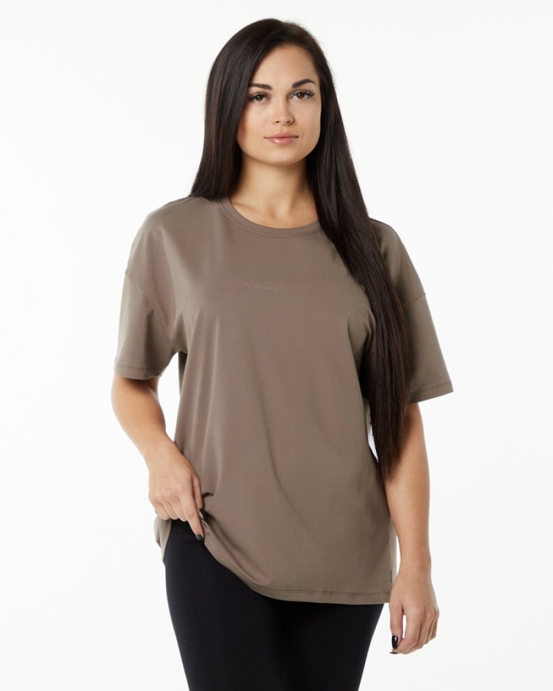 Alphalete Signature Oversized Overhemd Dames Beige | 24NCQRSJH