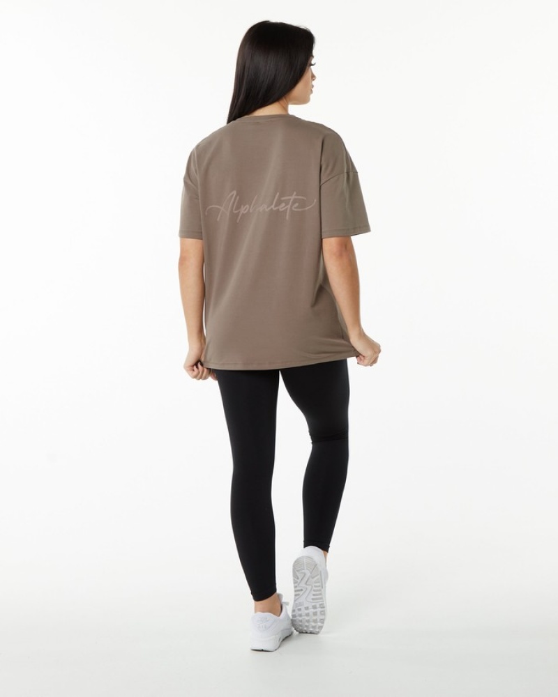 Alphalete Signature Oversized Overhemd Dames Beige | 24NCQRSJH