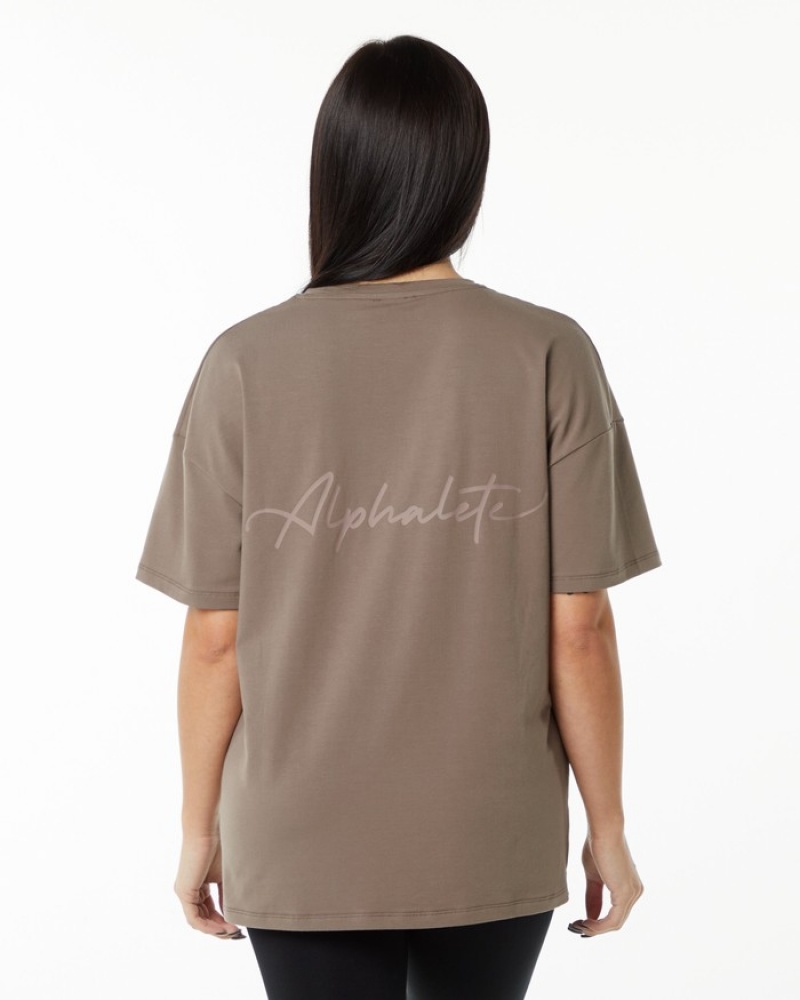 Alphalete Signature Oversized Overhemd Dames Beige | 24NCQRSJH