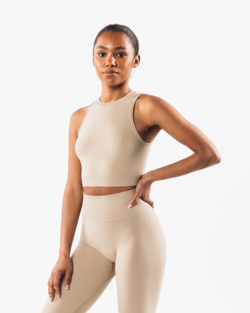 Alphalete Stratus Crop Tanktop Dames Beige | 07RCHOWVM