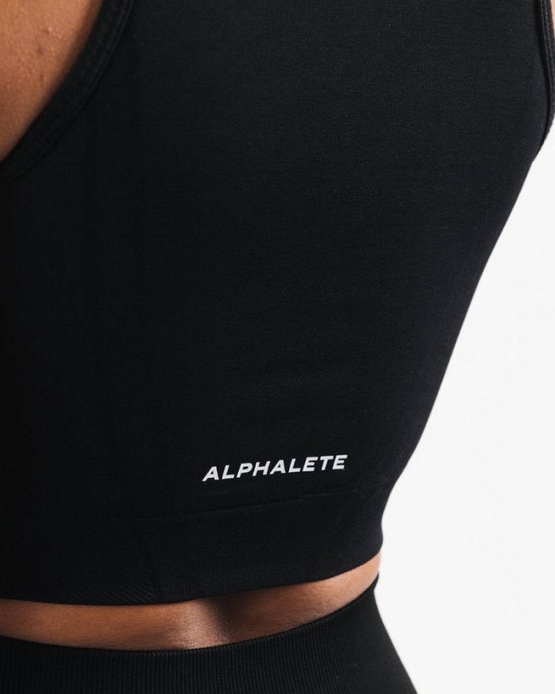 Alphalete Stratus Crop Tanktop Dames Zwart | 12LCEJXQN