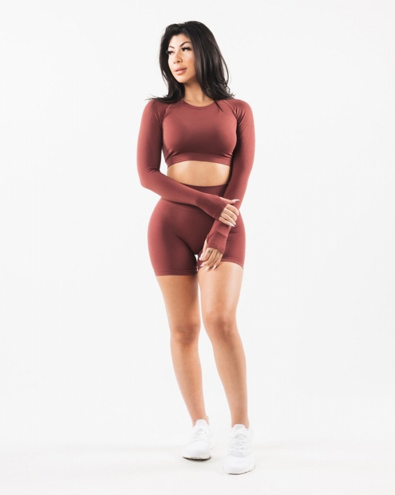 Alphalete Stratus LS Crop T-shirts Dames Bordeaux | 06BMOWNXF