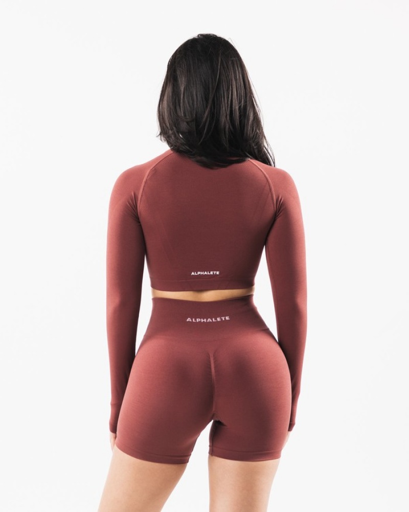 Alphalete Stratus LS Crop T-shirts Dames Bordeaux | 06BMOWNXF