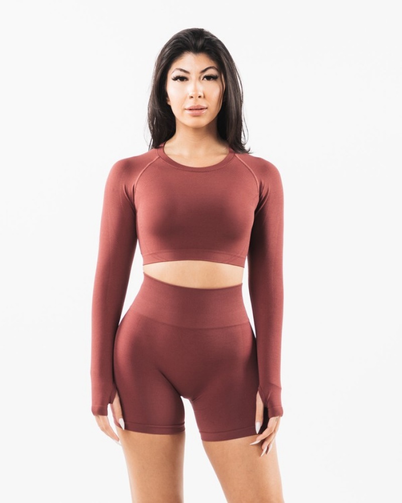 Alphalete Stratus LS Crop T-shirts Dames Bordeaux | 06BMOWNXF