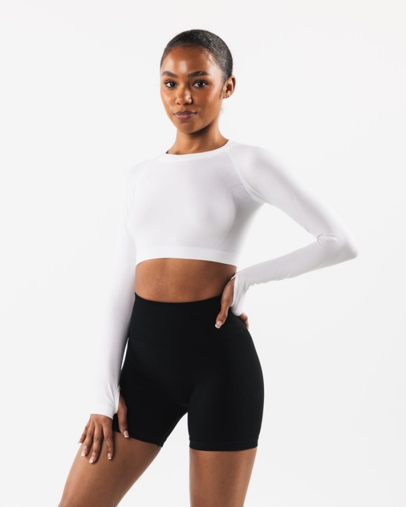 Alphalete Stratus LS Crop T-shirts Dames Wit | 16QGXDSPI