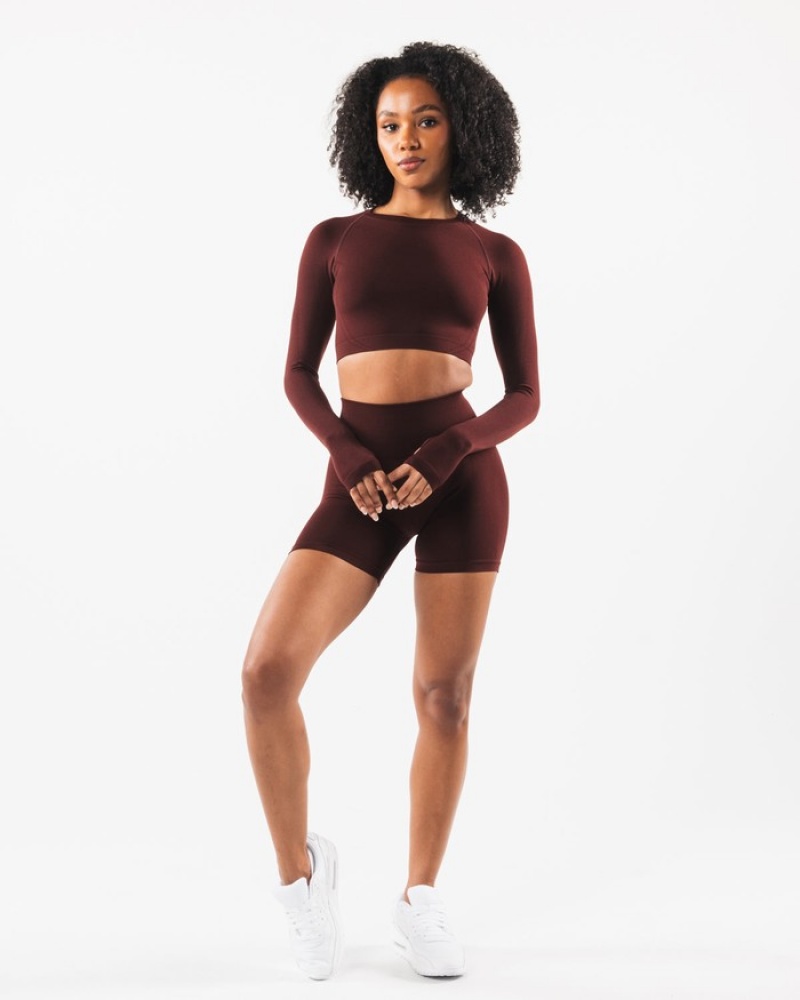 Alphalete Stratus LS Crop T-shirts Dames Bordeaux | 73URBCXFD