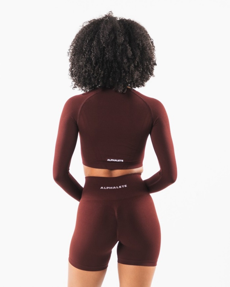 Alphalete Stratus LS Crop T-shirts Dames Bordeaux | 73URBCXFD