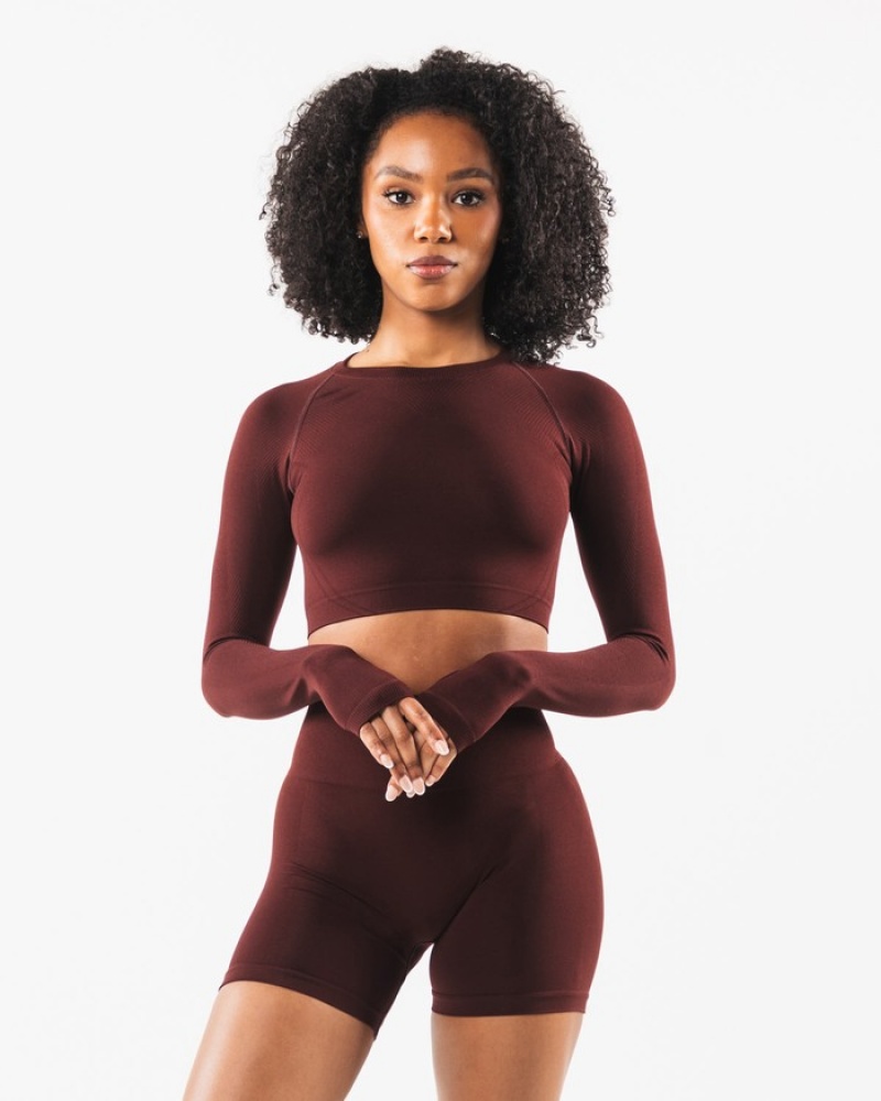 Alphalete Stratus LS Crop T-shirts Dames Bordeaux | 73URBCXFD