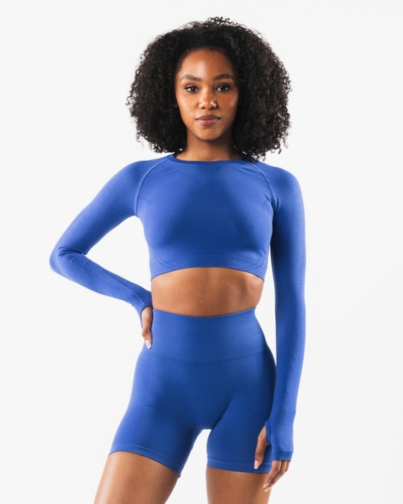 Alphalete Stratus LS Crop T-shirts Dames Blauw | 29ZSNOHCL