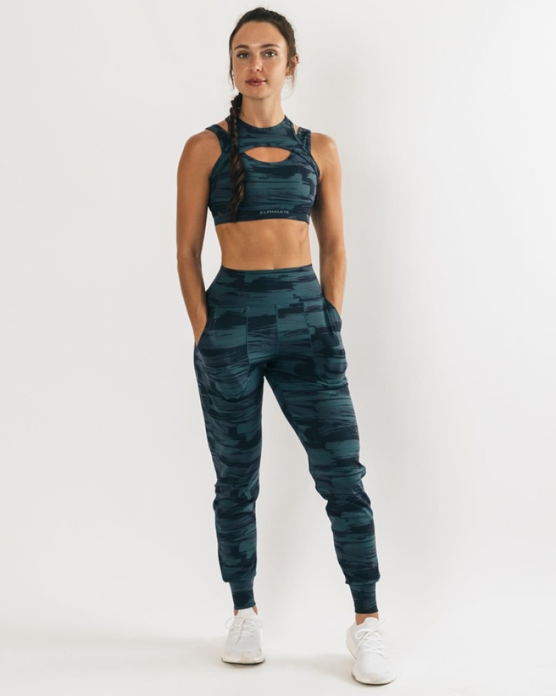 Alphalete Surface Expanse Joggingbroeken Dames Blauw Camo | 09FPQUTJW