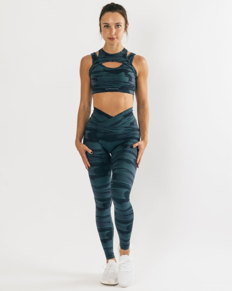 Alphalete Surface Keyhole BH Dames Blauw Camo | 70GWZIFHV