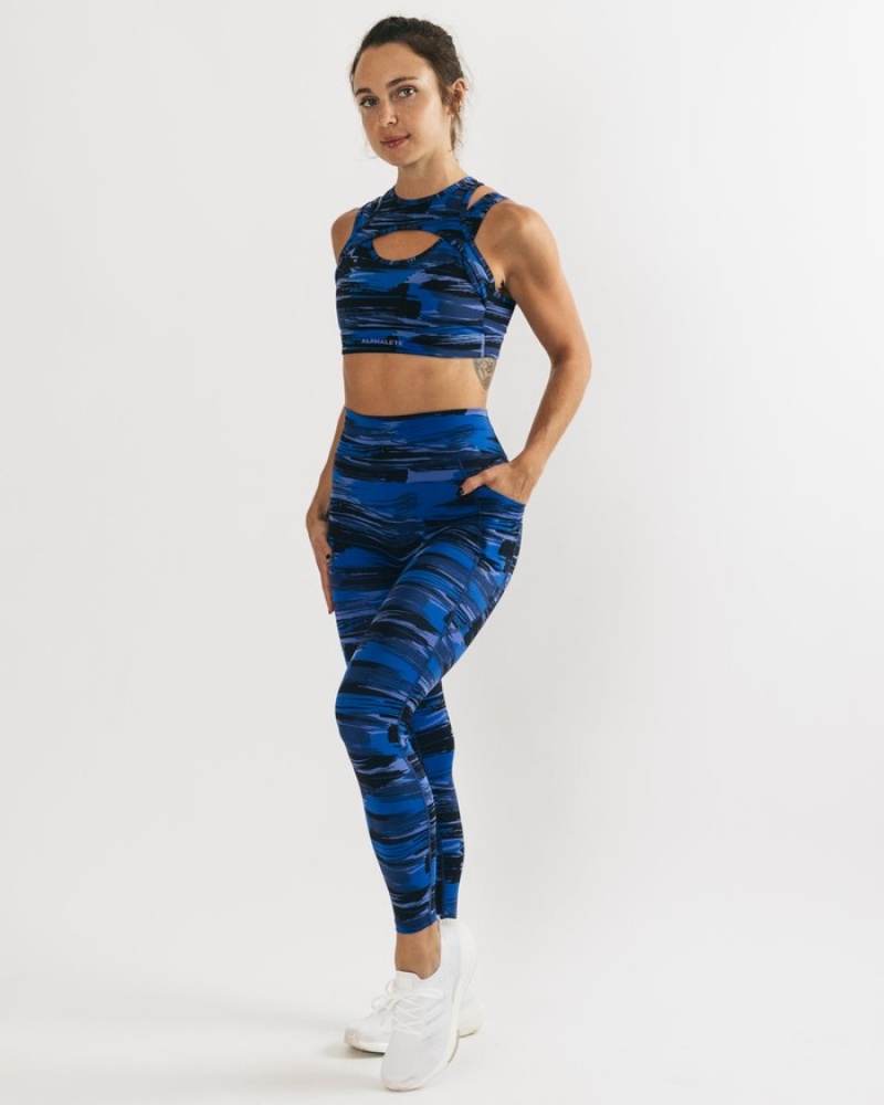 Alphalete Surface Keyhole BH Dames Blauw Camo | 95JZOIEVH