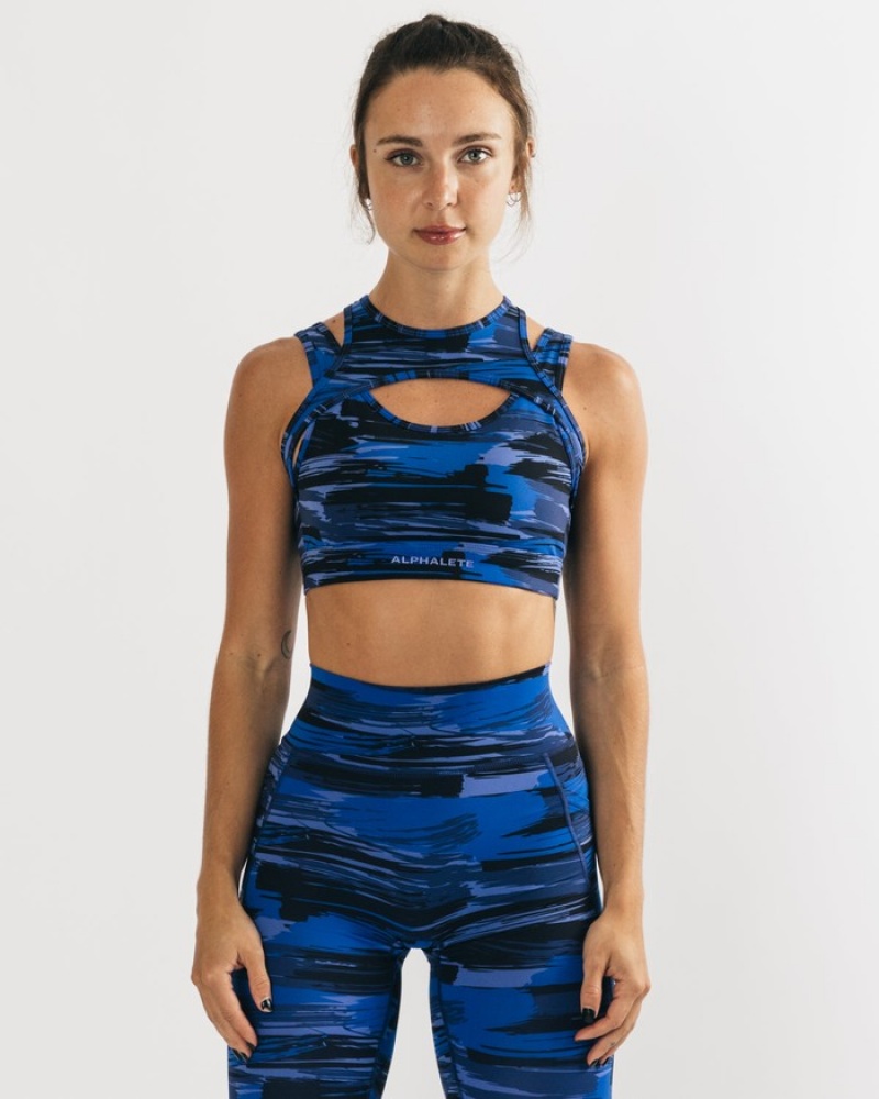 Alphalete Surface Keyhole BH Dames Blauw Camo | 95JZOIEVH