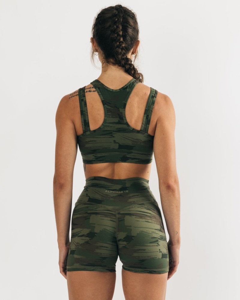 Alphalete Surface Keyhole BH Dames Olijfgroen Camo | 85HROMXIV