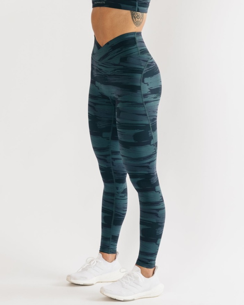 Alphalete Surface Power Leggings Dames Blauw Camo | 16MDKGBZI