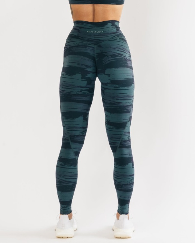 Alphalete Surface Power Leggings Dames Blauw Camo | 16MDKGBZI