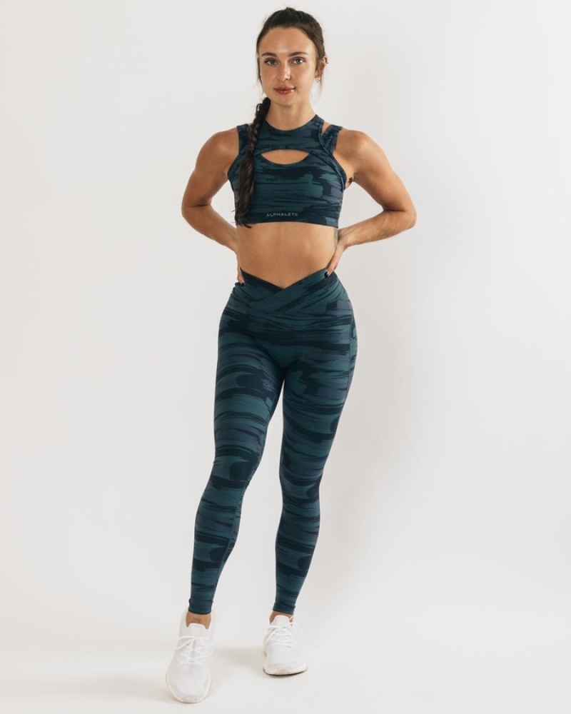 Alphalete Surface Power Leggings Dames Blauw Camo | 16MDKGBZI