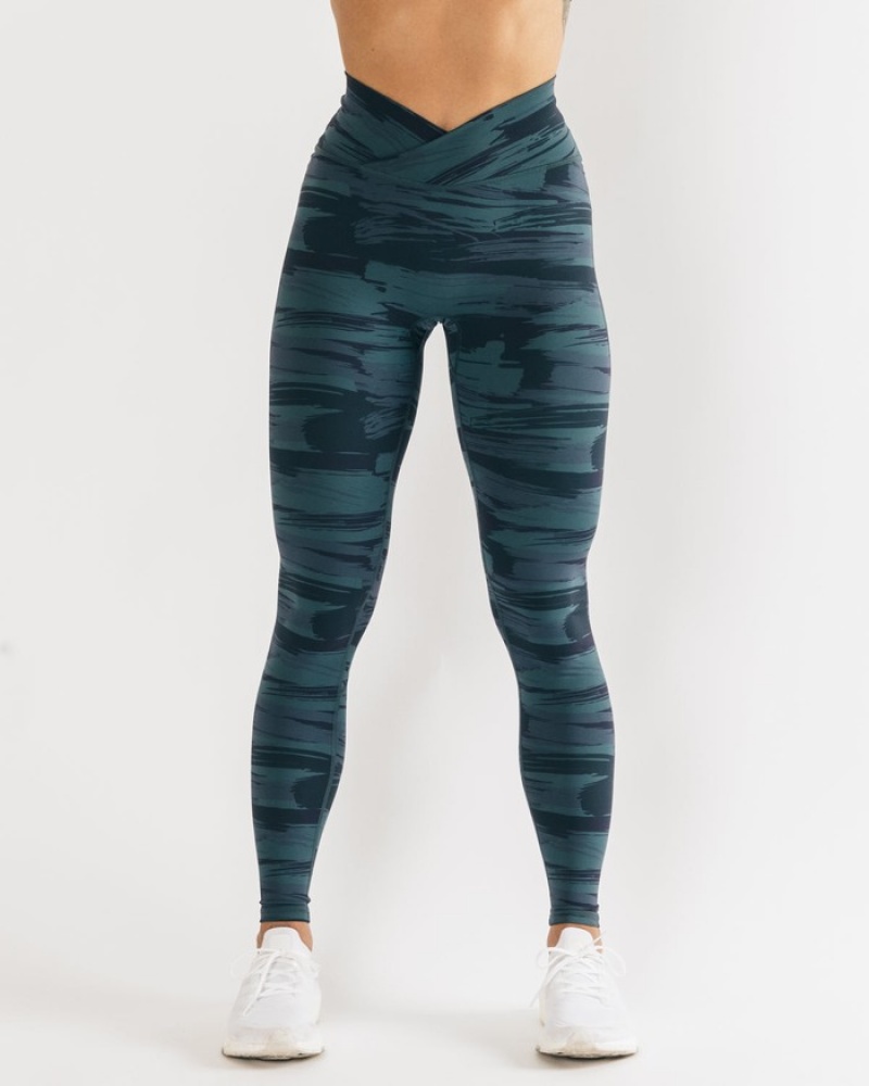 Alphalete Surface Power Leggings Dames Blauw Camo | 16MDKGBZI