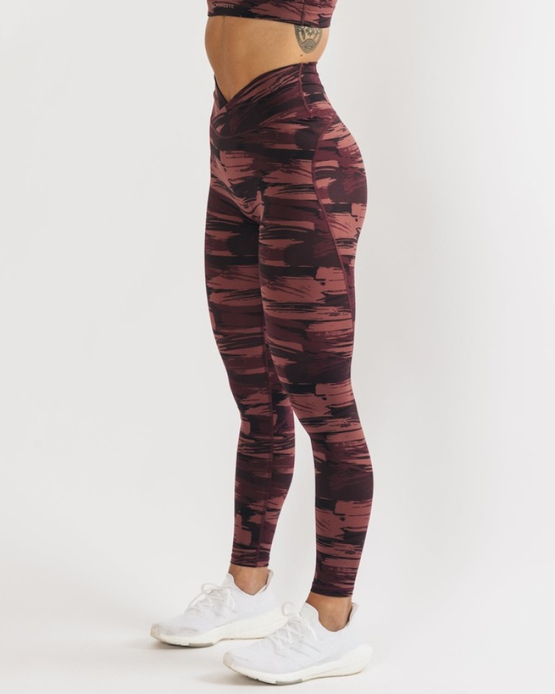 Alphalete Surface Power Leggings Dames Bordeaux Camo | 45QCDWOBY