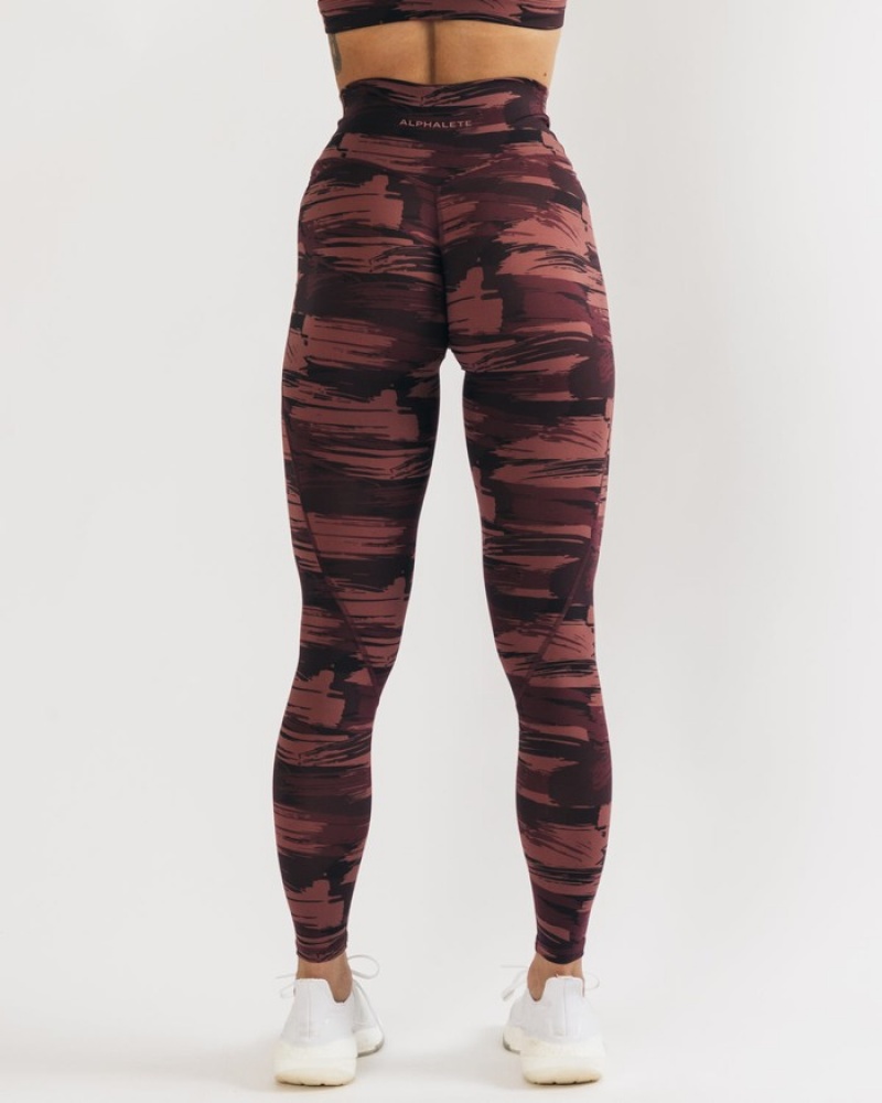 Alphalete Surface Power Leggings Dames Bordeaux Camo | 45QCDWOBY