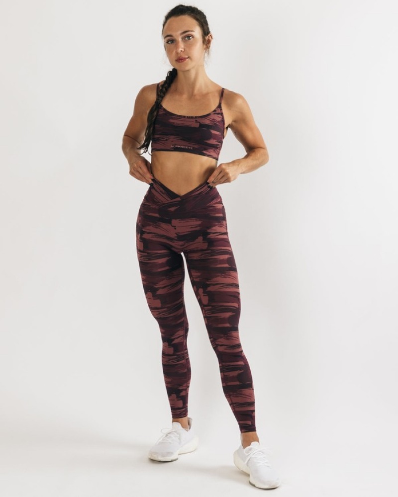 Alphalete Surface Power Leggings Dames Bordeaux Camo | 45QCDWOBY