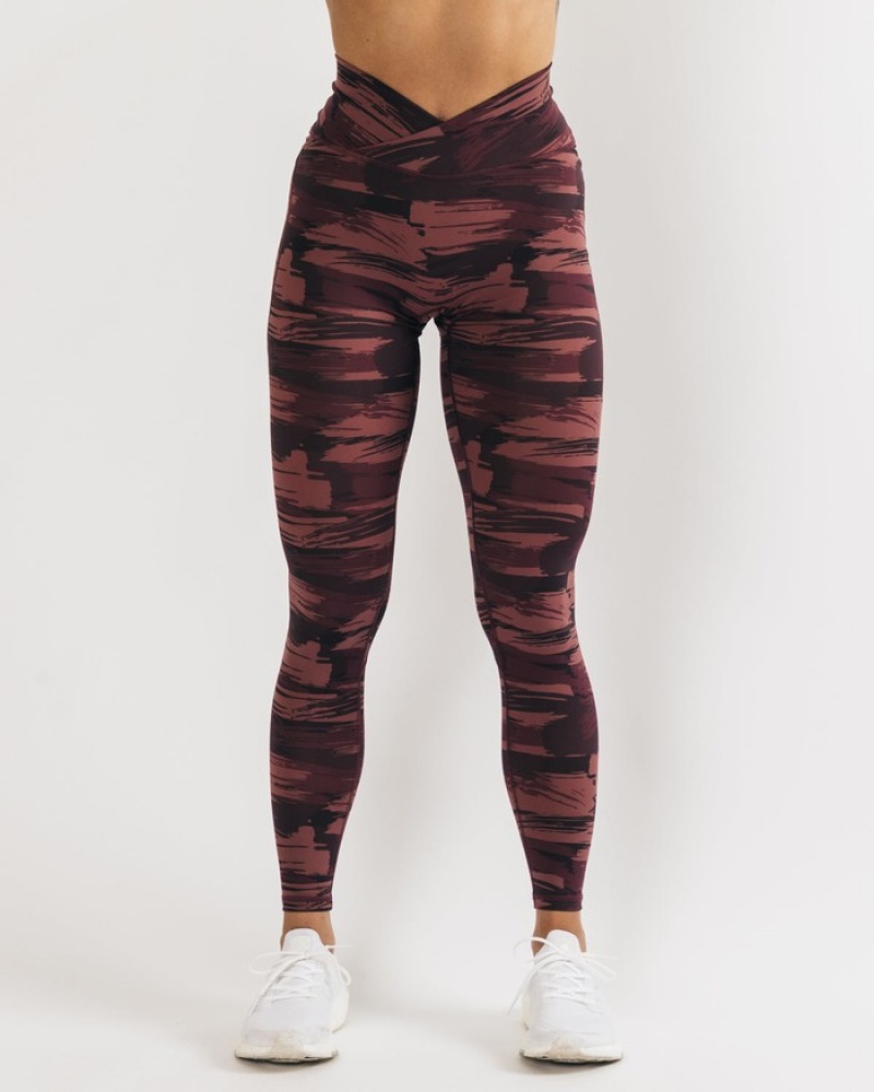 Alphalete Surface Power Leggings Dames Bordeaux Camo | 45QCDWOBY