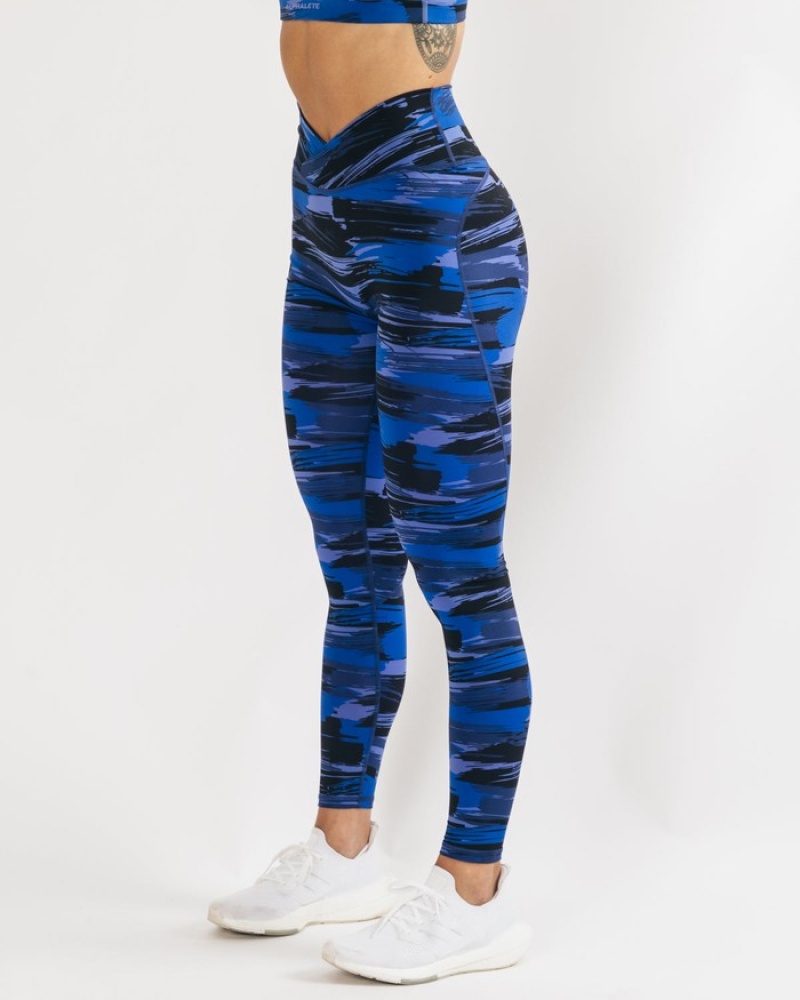 Alphalete Surface Power Leggings Dames Blauw Camo | 30KMOTDQZ