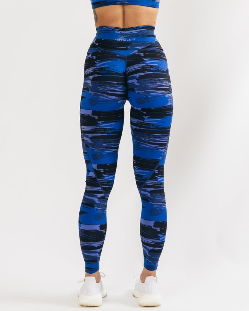 Alphalete Surface Power Leggings Dames Blauw Camo | 30KMOTDQZ