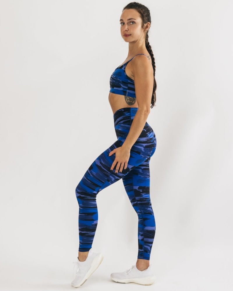 Alphalete Surface Power Leggings Dames Blauw Camo | 30KMOTDQZ