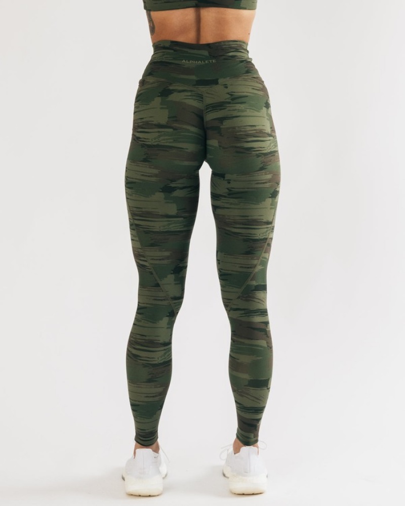 Alphalete Surface Power Leggings Dames Olijfgroen Camo | 84XZGFQBO