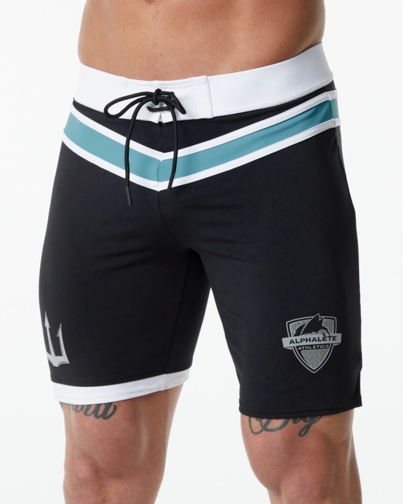 Alphalete Trident Wedstrijd Boardshorts Heren Zwart | 71HMJTNIK