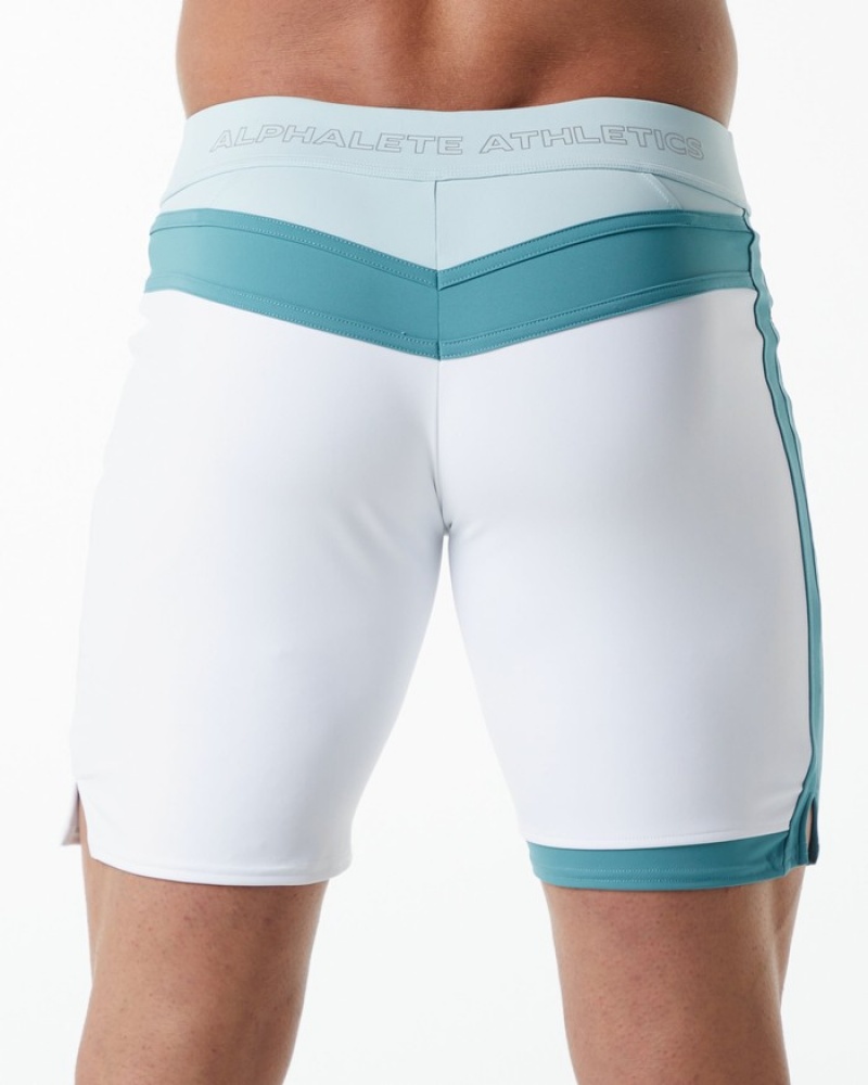 Alphalete Trident Wedstrijd Boardshorts Heren Wit | 37OYNMFIH