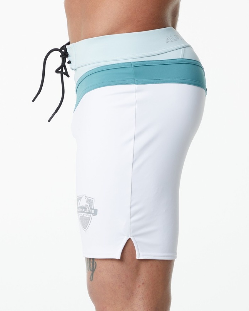 Alphalete Trident Wedstrijd Boardshorts Heren Wit | 37OYNMFIH