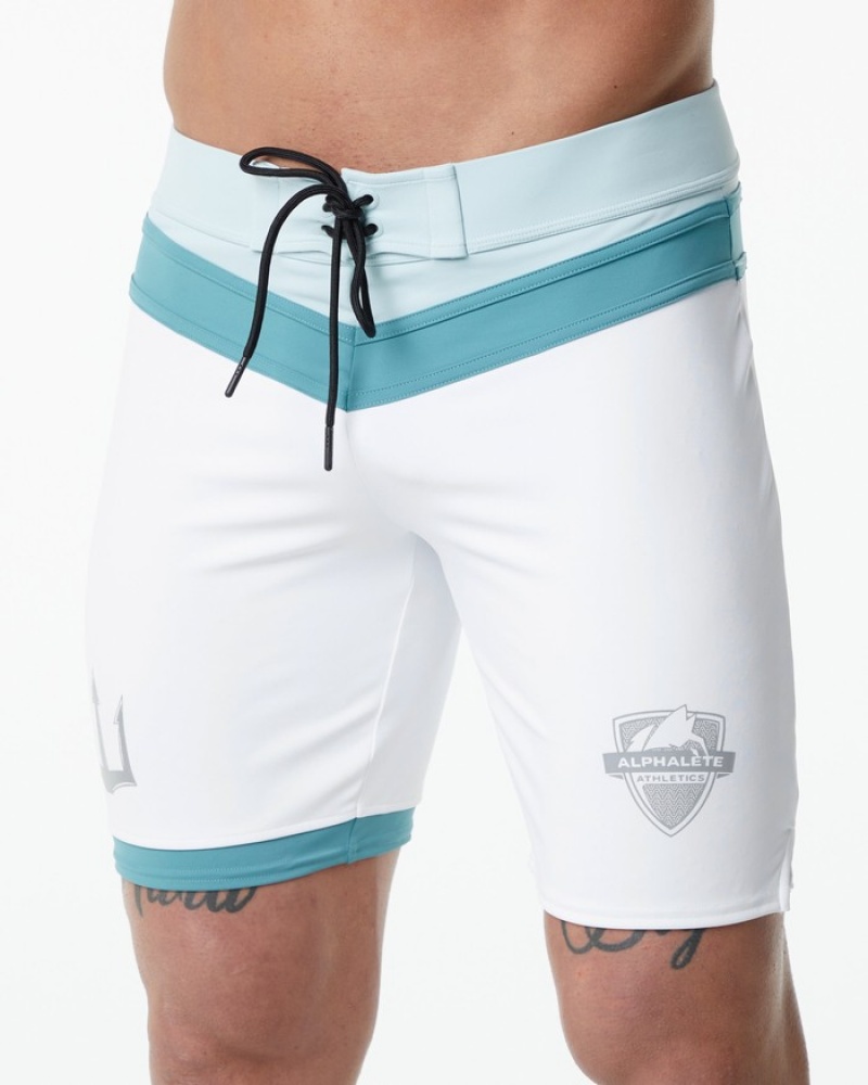 Alphalete Trident Wedstrijd Boardshorts Heren Wit | 37OYNMFIH