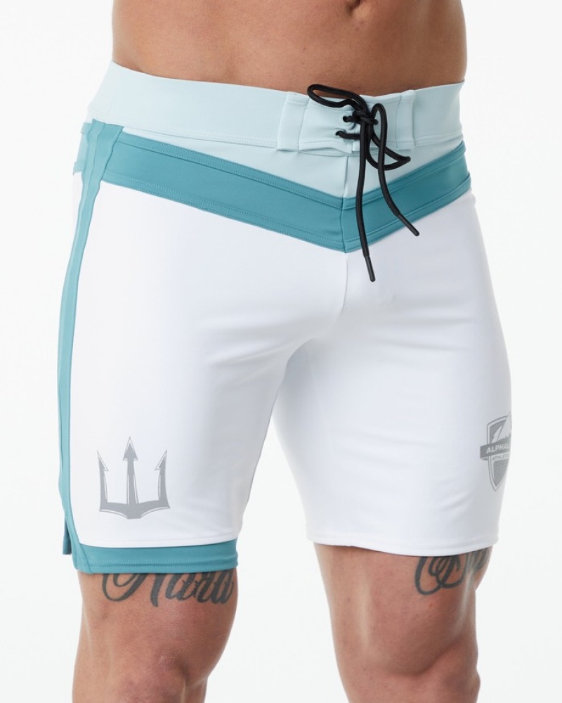 Alphalete Trident Wedstrijd Boardshorts Heren Wit | 37OYNMFIH