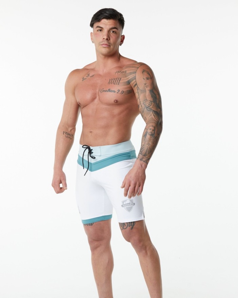 Alphalete Trident Wedstrijd Boardshorts Heren Wit | 37OYNMFIH