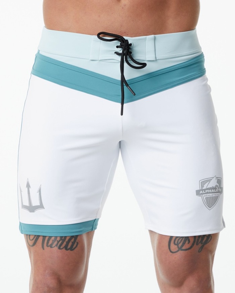 Alphalete Trident Wedstrijd Boardshorts Heren Wit | 37OYNMFIH