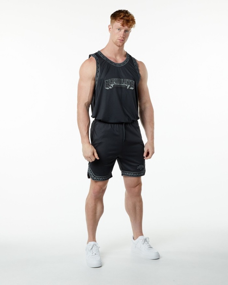 Alphalete Varsity Basketball Jersey Tanktop Heren Zwart | 28RVZPTJI