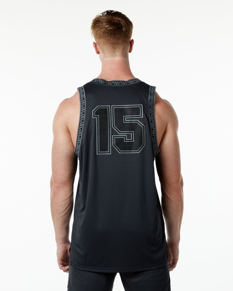 Alphalete Varsity Basketball Jersey Tanktop Heren Zwart | 28RVZPTJI