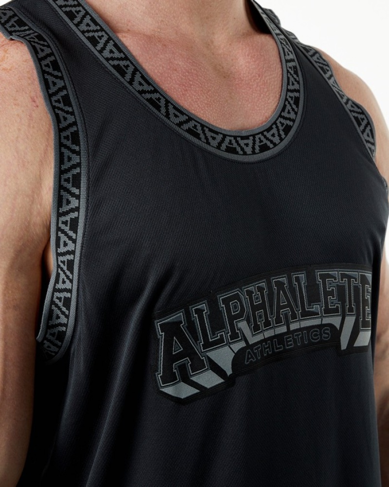 Alphalete Varsity Basketball Jersey Tanktop Heren Zwart | 28RVZPTJI