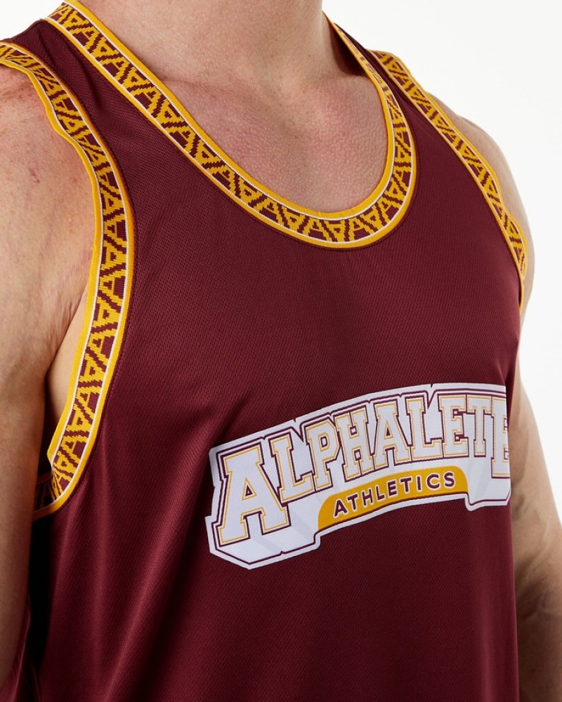 Alphalete Varsity Basketball Jersey Tanktop Heren Rood | 09OYMNLJT