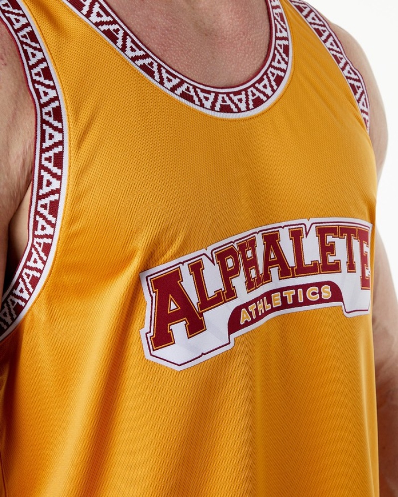 Alphalete Varsity Basketball Jersey Tanktop Heren Geel | 09OBAUDMN