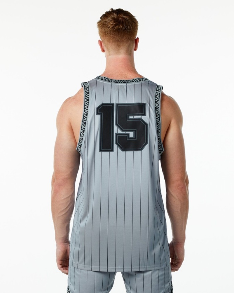 Alphalete Varsity Basketball Jersey Tanktop Heren Grijs | 51LYJCFUO