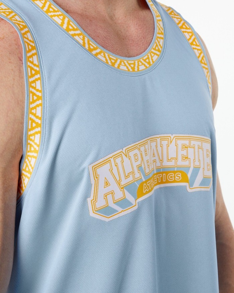 Alphalete Varsity Basketball Jersey Tanktop Heren Lichtblauw | 49XIFDRQW